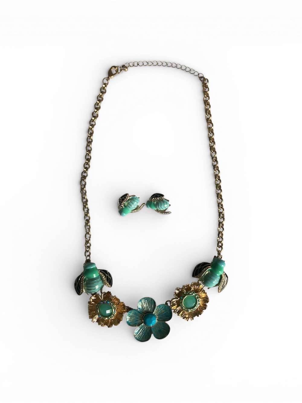 Vintage Figural Bee Necklace and Earring Set